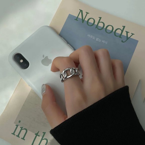 NEW Silver Gold Resizable Twisted Geometric Chunky Chain Rings - Picture 3 of 7